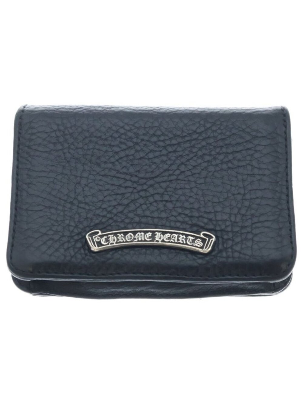 Chrome Hearts Card Case Scroll Label 3 Pocket Leather Black